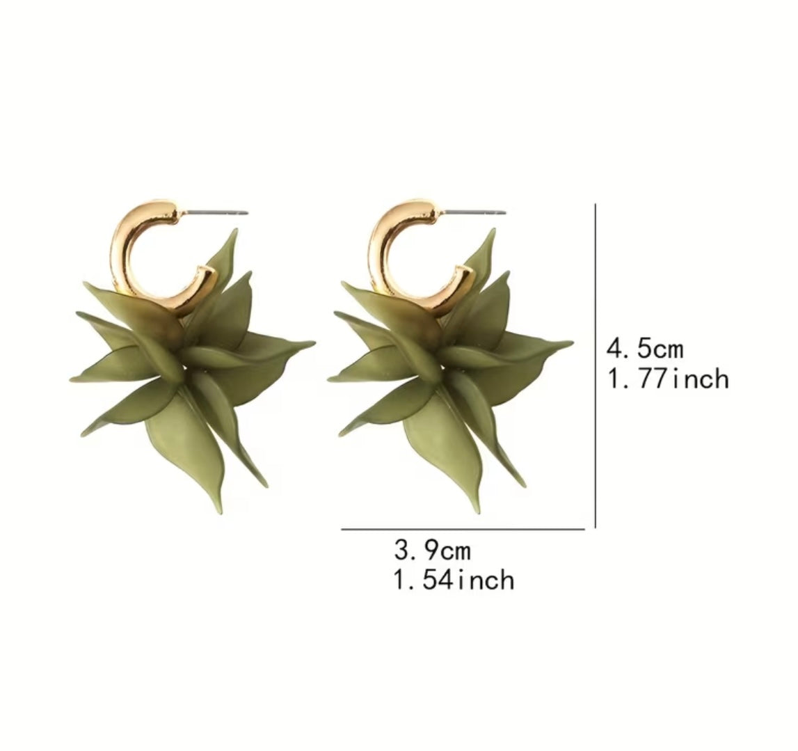 Green Floral Resin Earrings