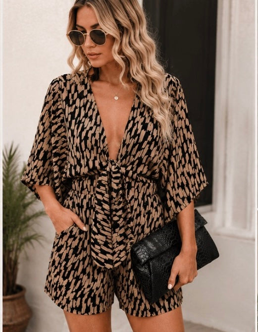 Wild Elegance Tie-Front Romper