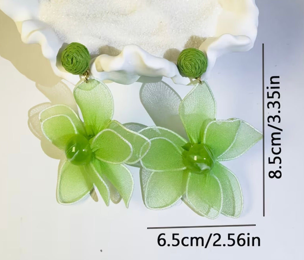 Green Mesh Floral Earring