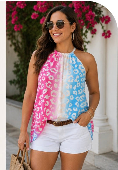 Cotton Candy Leopard Halter Top