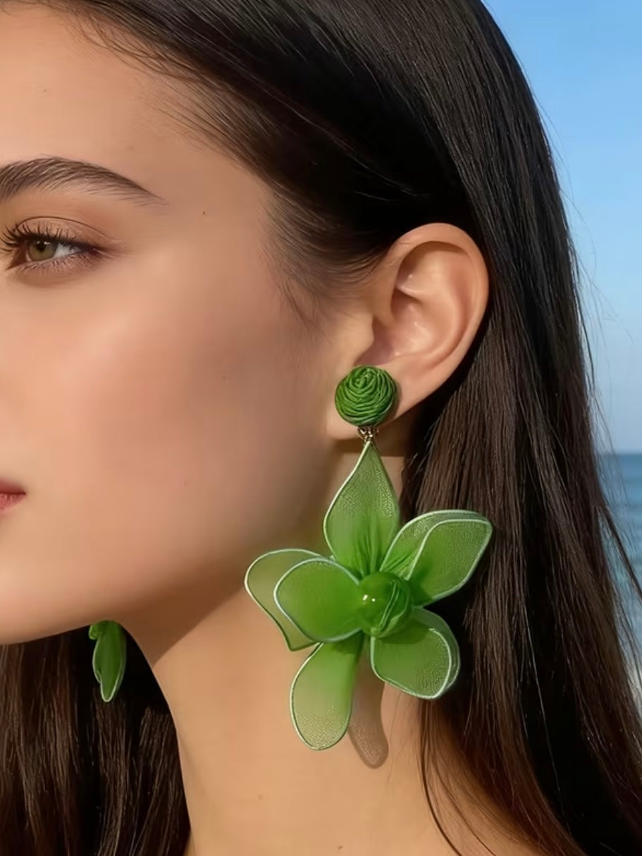 Green Mesh Floral Earring