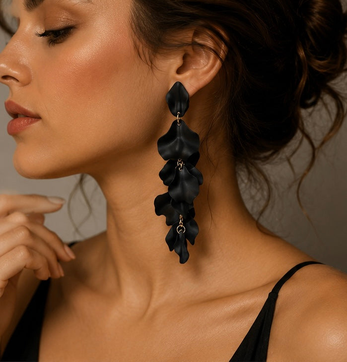Midnight Petal Cascade Earrings