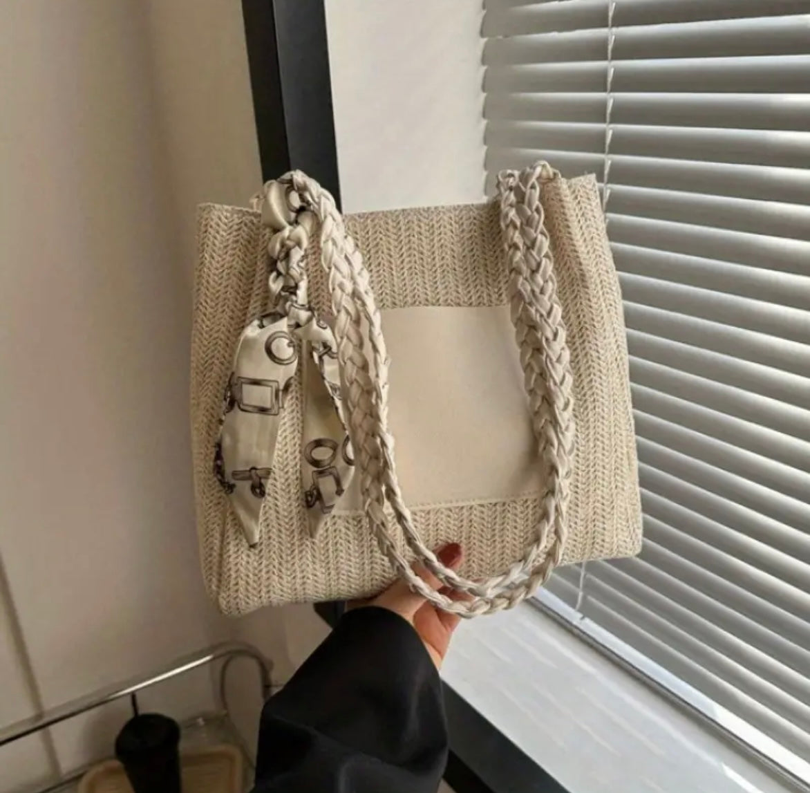 Print Scarf Straw Purse