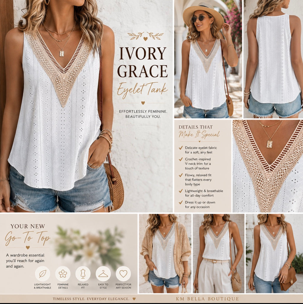 Ivory Grace Eyelet Tank