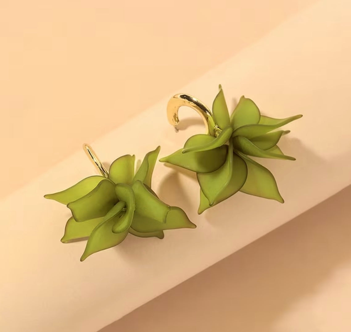 Green Floral Resin Earrings