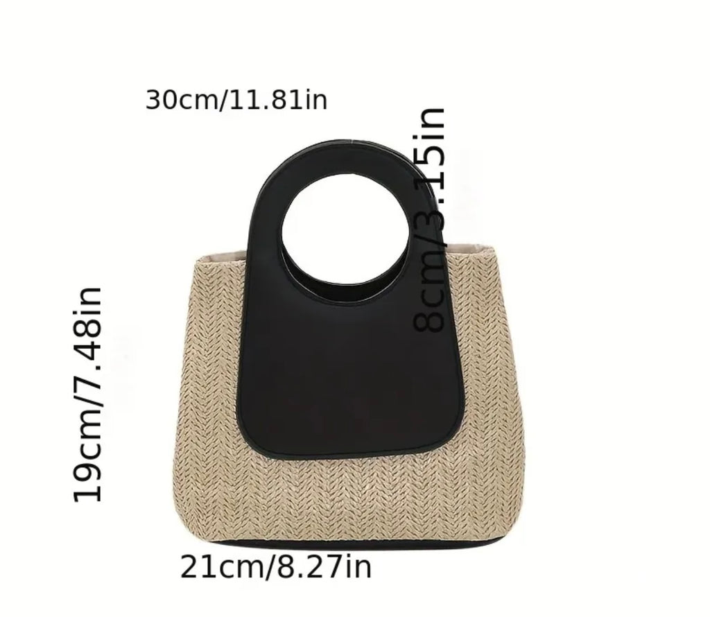 Retro Color Contrast Straw Bag