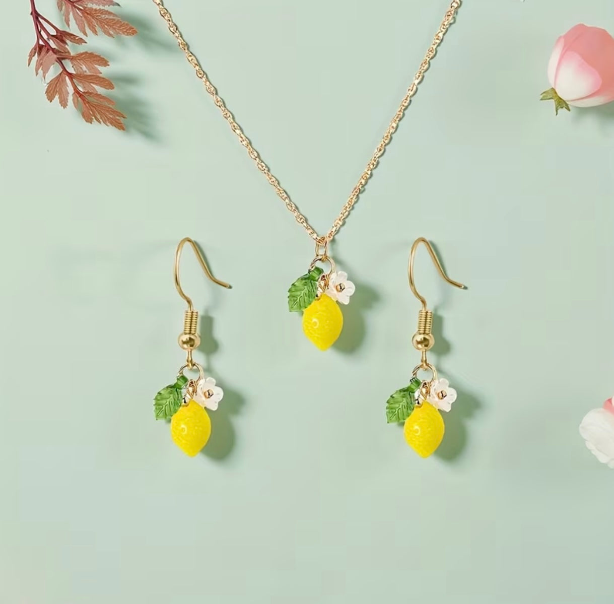 3 pc Lemon Necklace And Earrings.