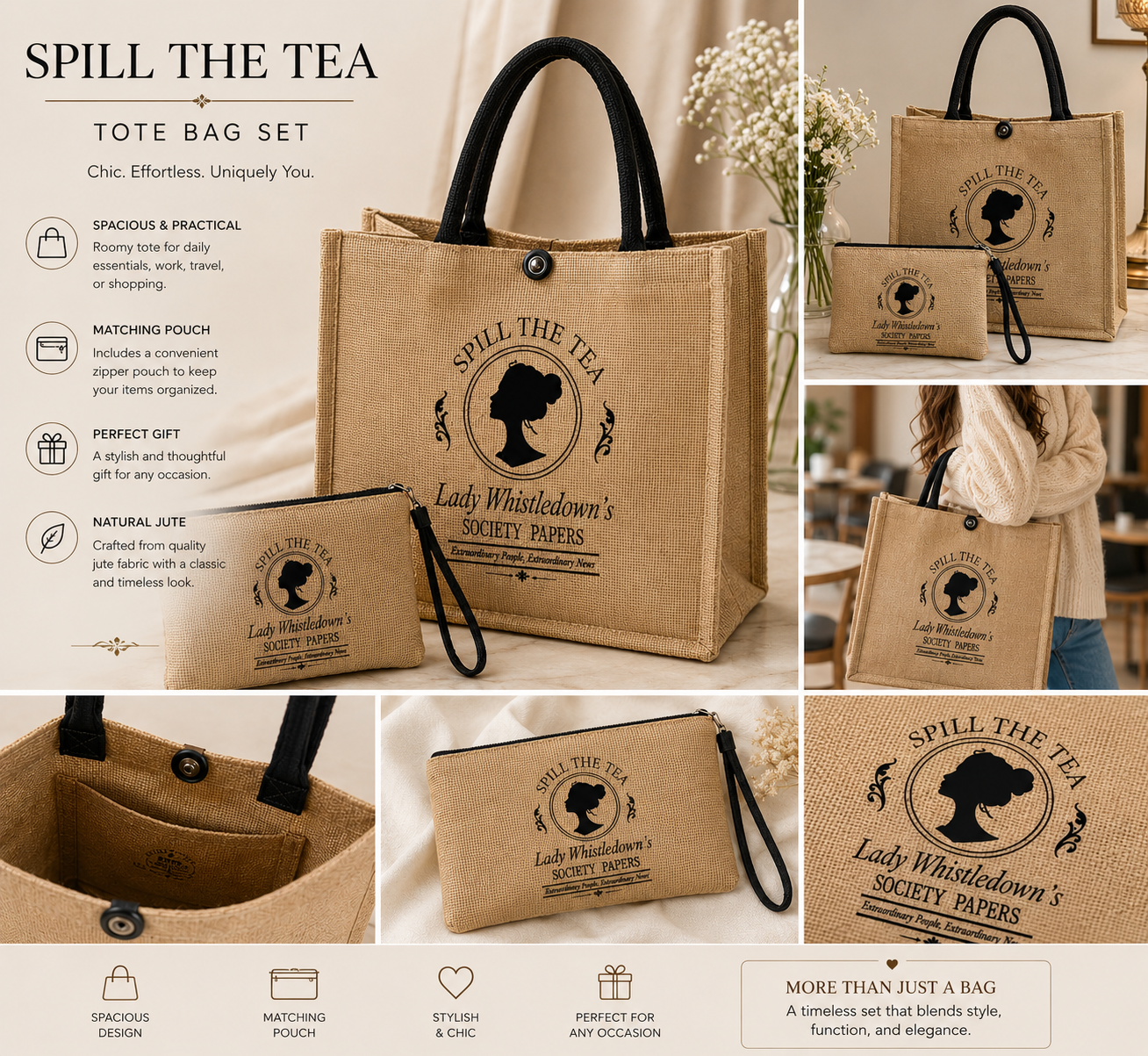 Lady Whistledown Market Tote Set