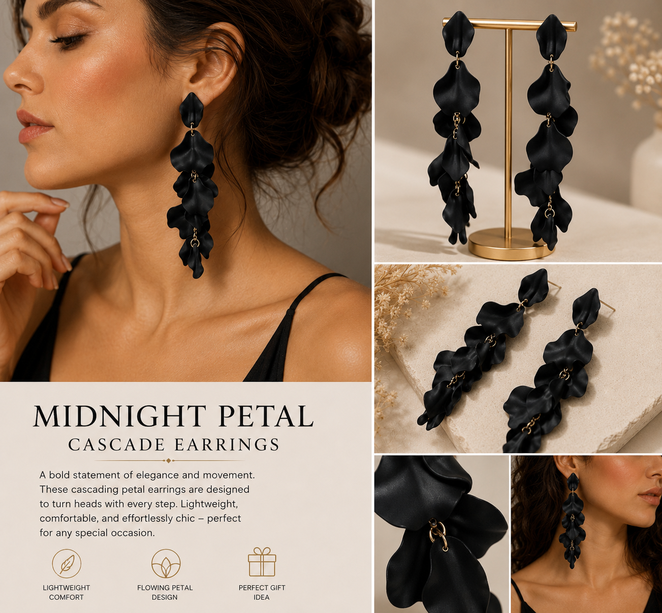 Midnight Petal Cascade Earrings
