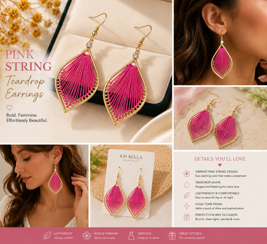 Pink String Teardrop earrings
