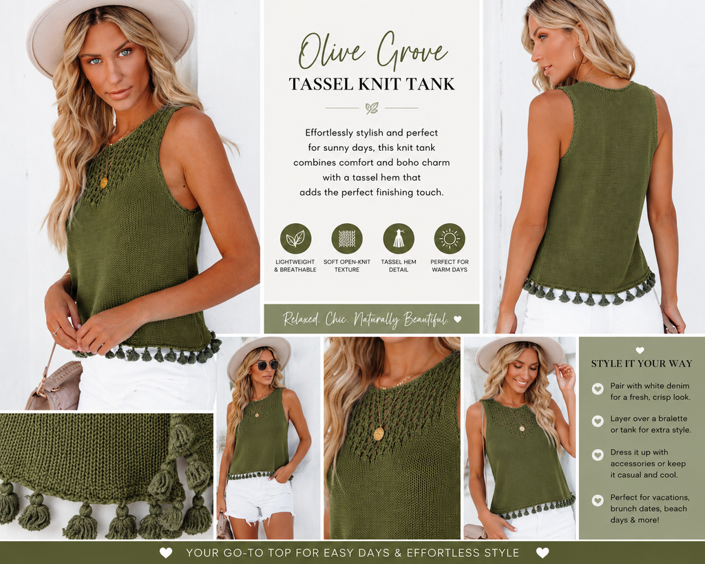 Olive Grove Tassel Knit Tank