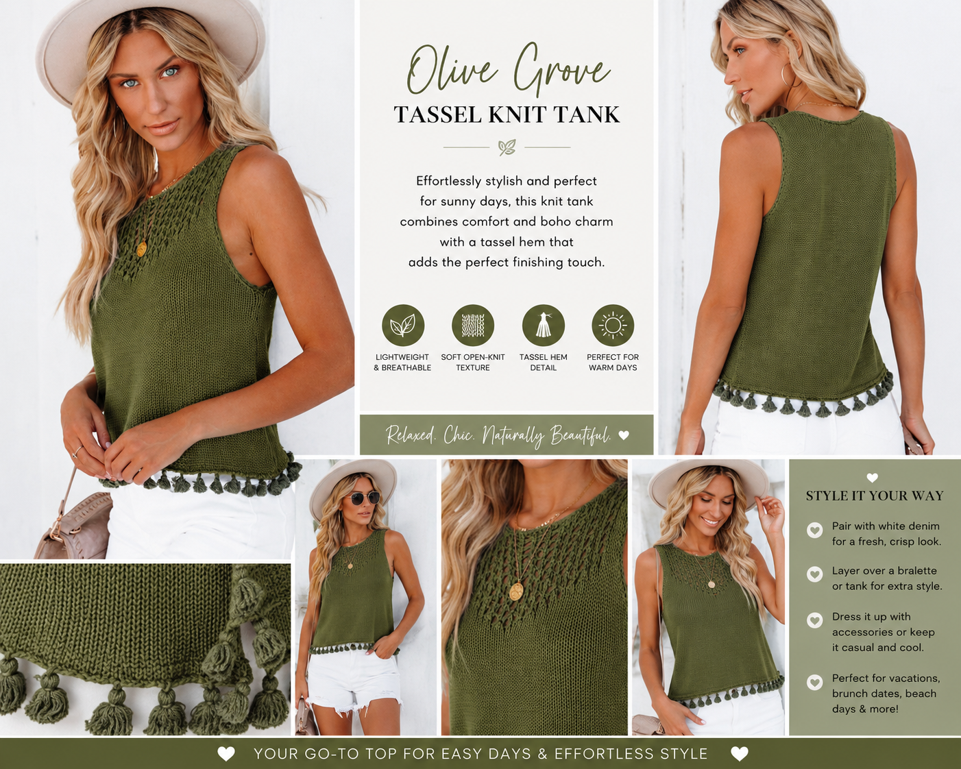 Olive Grove Tassel Knit Tank