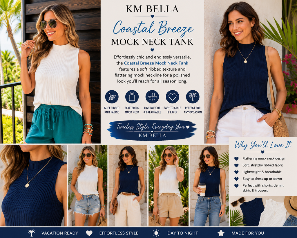 Coastal Breeze Mock Neck Tank