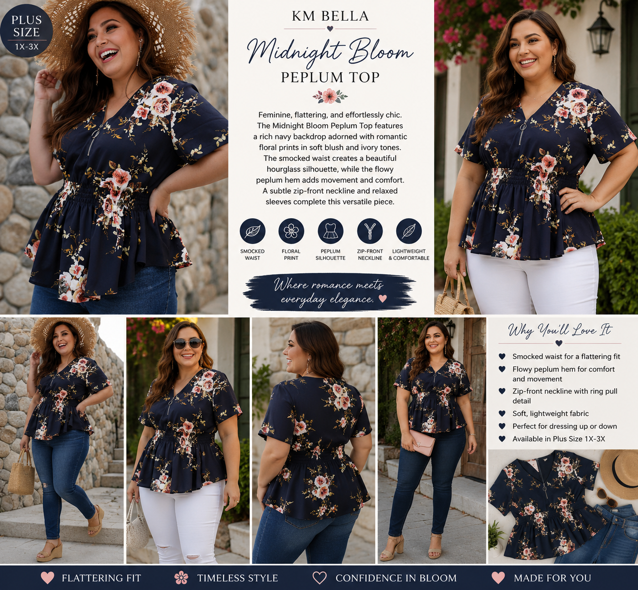 Midnight Bloom Peplum Top