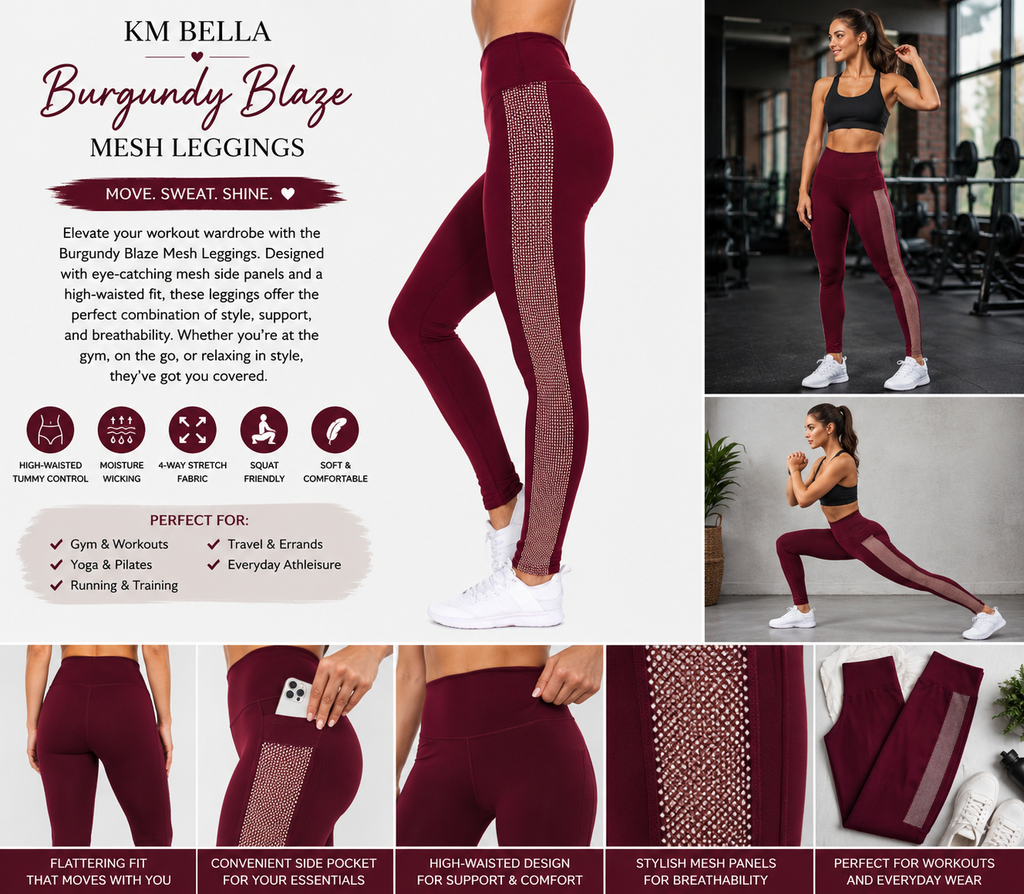 Burgundy Blaze Mesh Leggings