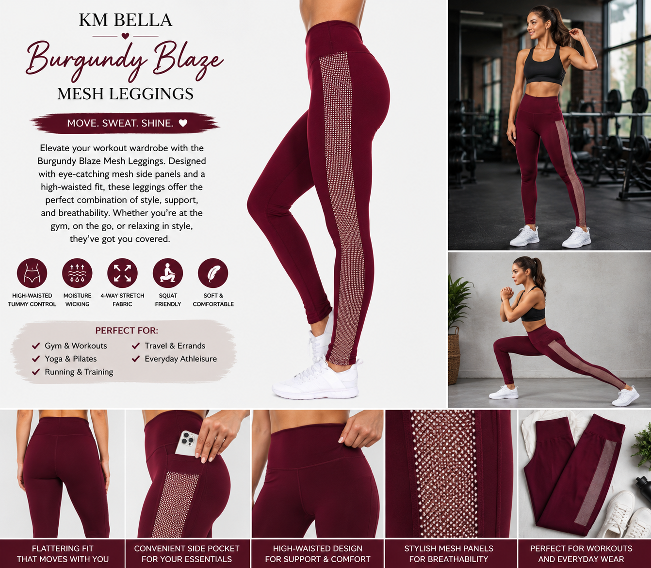 Burgundy Blaze Mesh Leggings