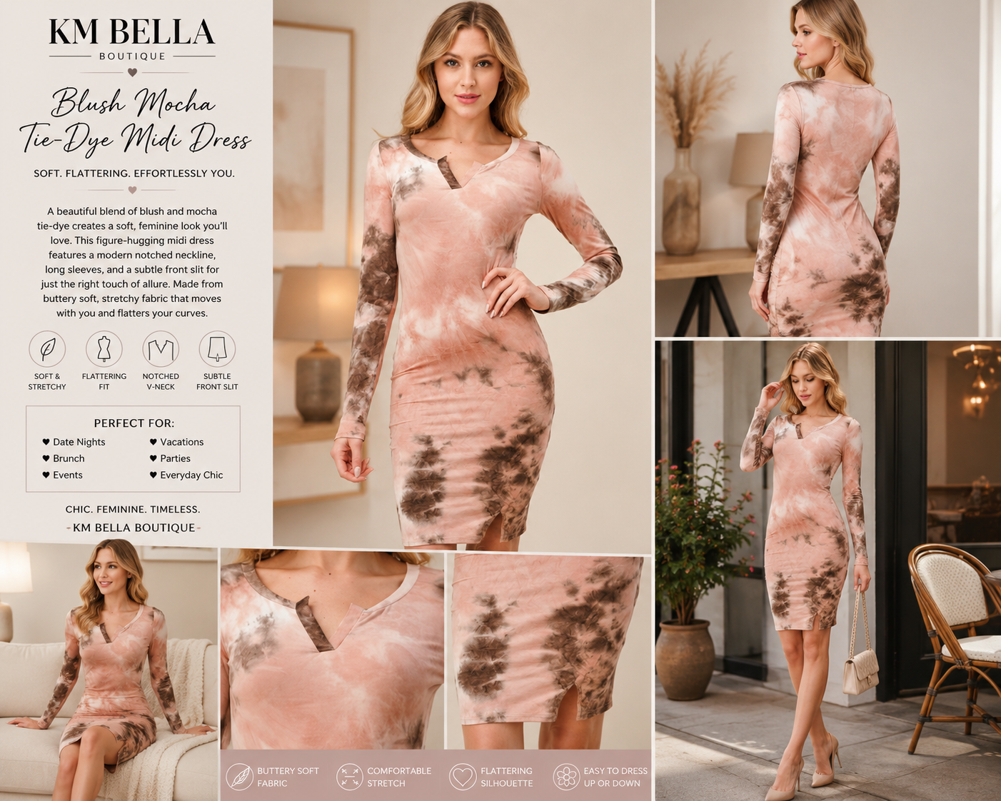 Blush Mocha Tie-Dye Midi Dress
