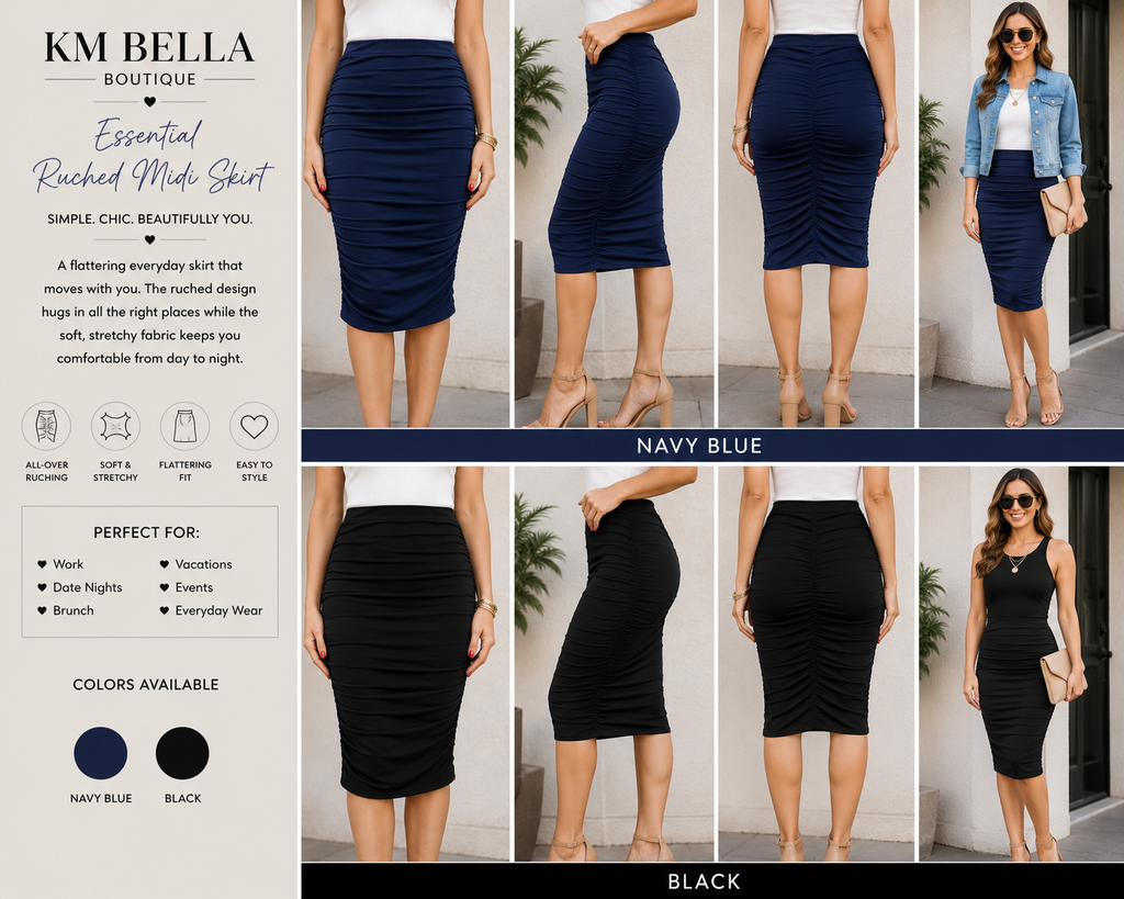 Essential Ruched Midi Skirt