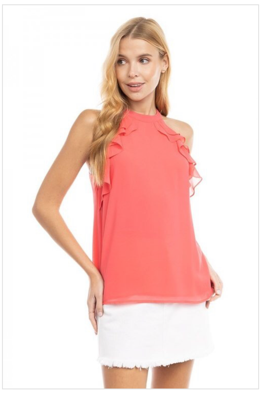 sleeveless ruffle halter top