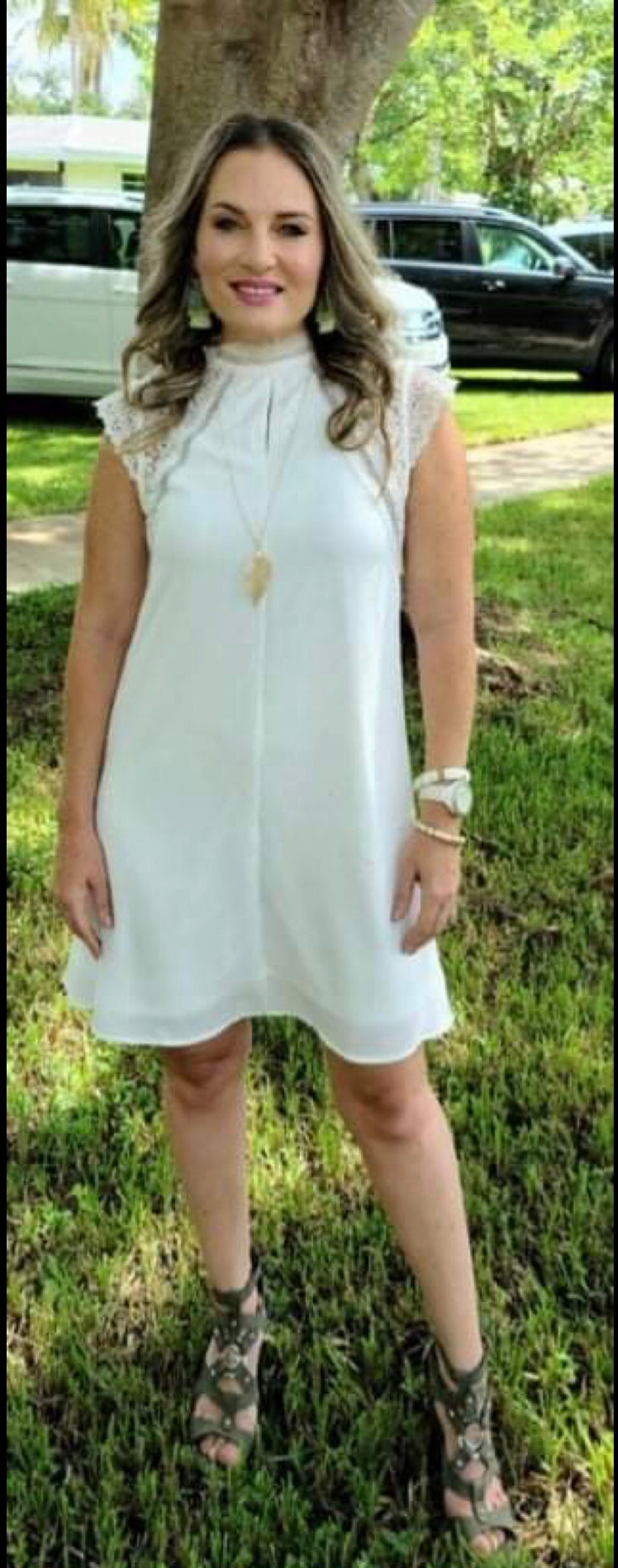 Lace Sleeve White Dress