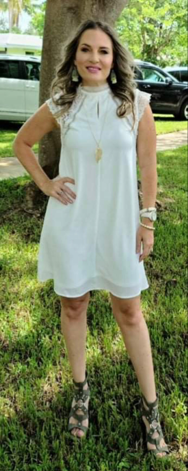 Lace Sleeve White Dress