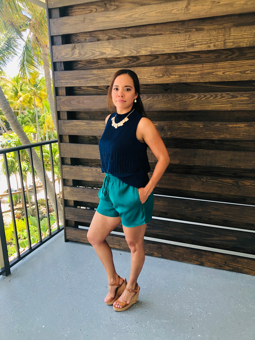 Pleated Mock Neck Top