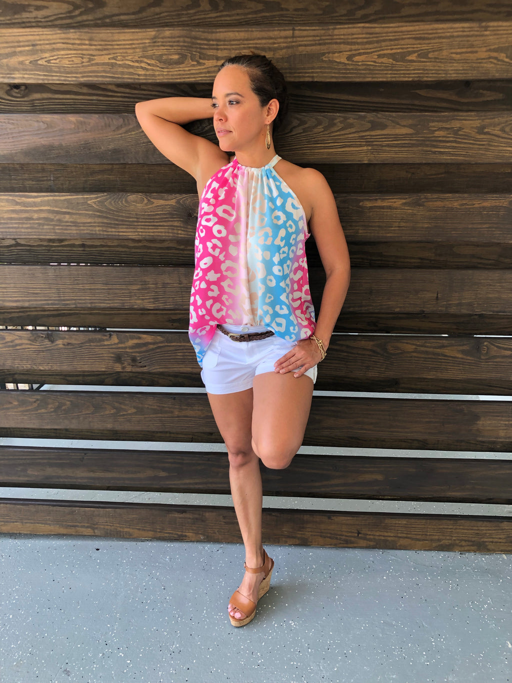 Leopard Woven Halter Neck Top