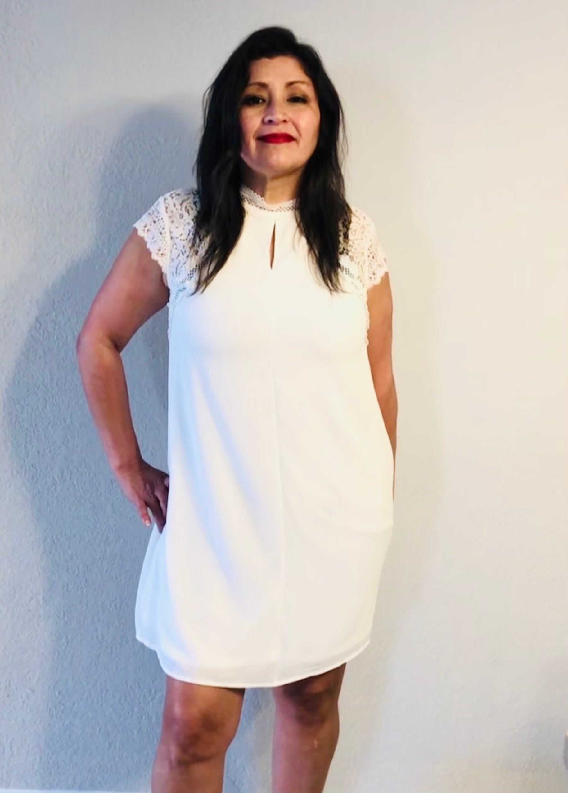 Lace Sleeve White Dress