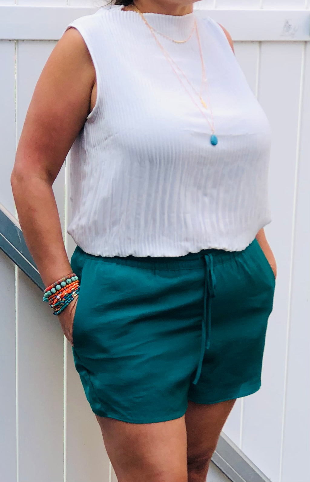 Pleated Mock Neck Top